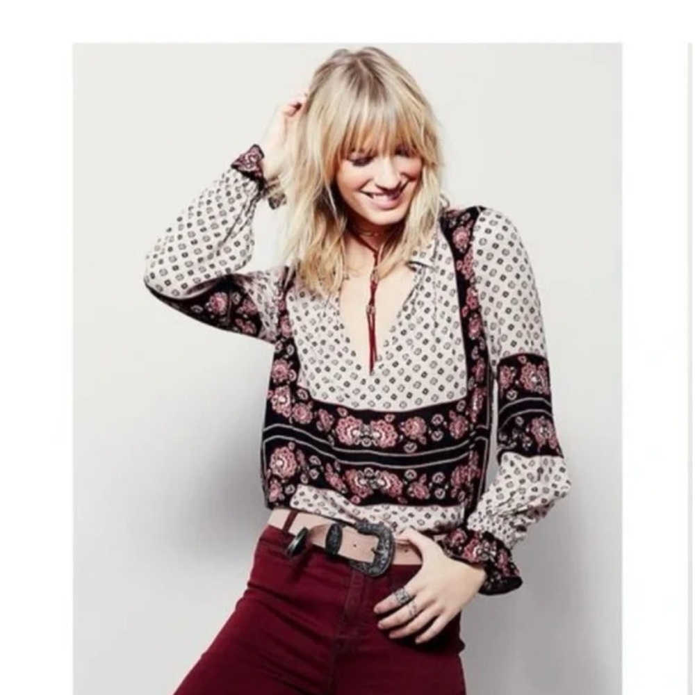 Free People Changing Times Border Print Tunic Size Medium